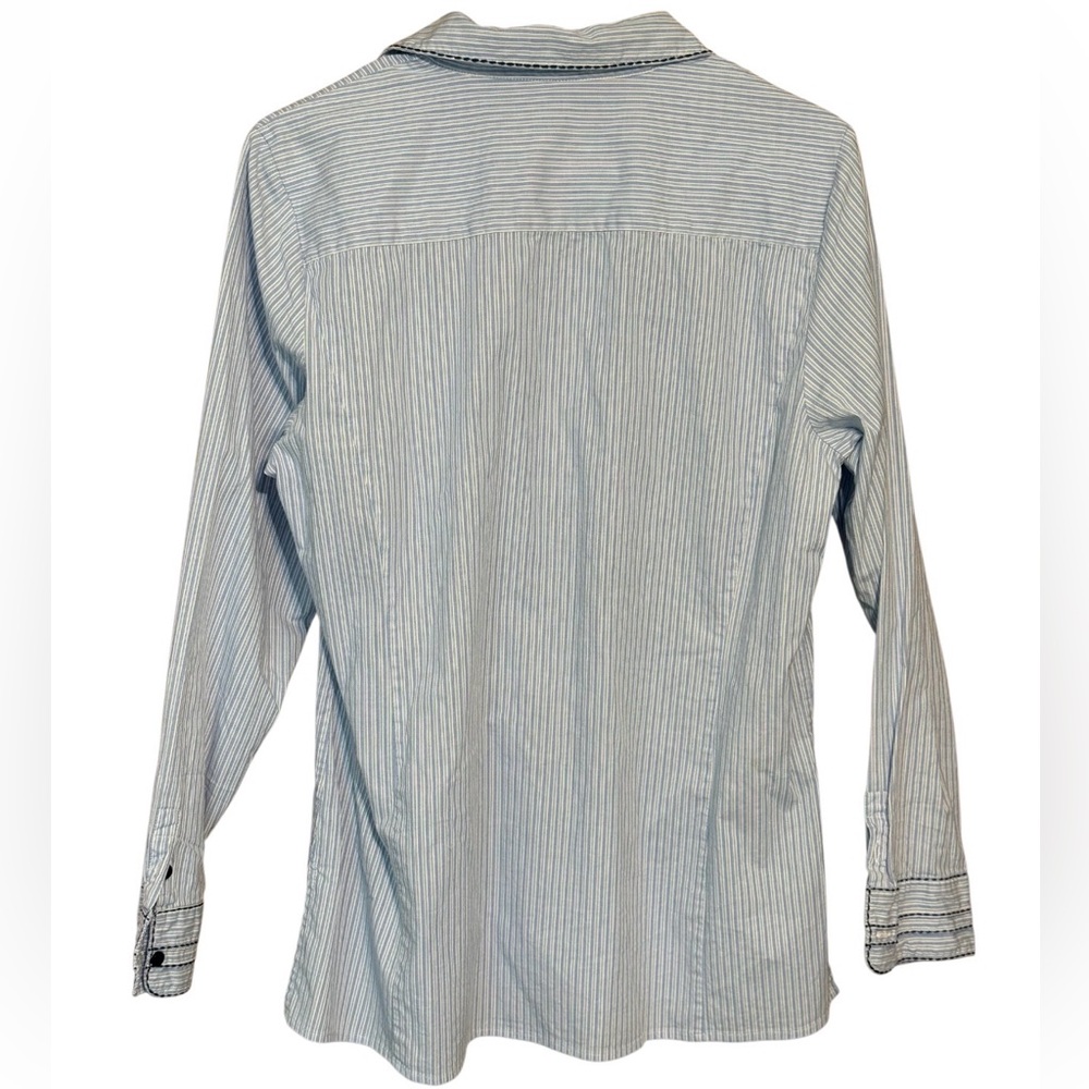Pursuits Ltd Cotton Striped Embroidered Button Down Shirt Sz 14 - Picture 2 of 2